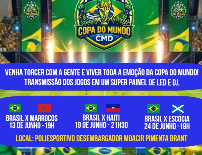 Prefeitura de Conceição do Mato Dentro promove transmissão dos jogos da Seleção Brasileira durante a Copa do Mundo